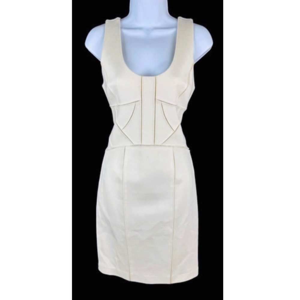 Robert Rodriguez Ivory Seamed Fitted Sleeveless Knee Length Dress